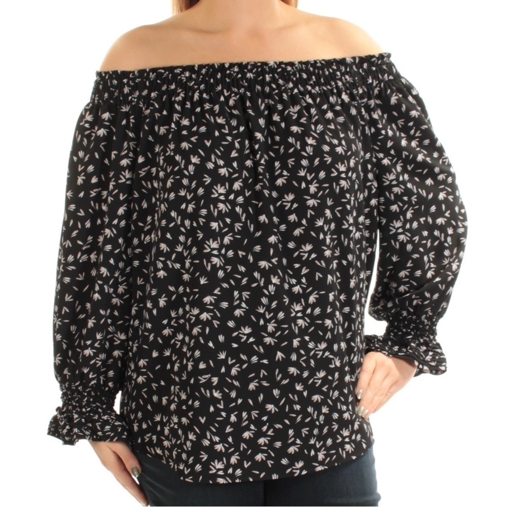 Alfani Off The Shoulder Leaf Print Blouse Smocked Neck Sleeve X-Large